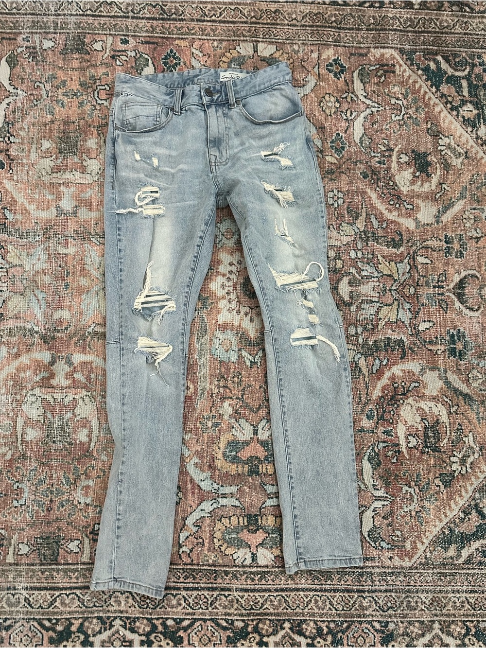 Smoke Rise Light Blue Distressed Men’s Jeans - Skinny Fit